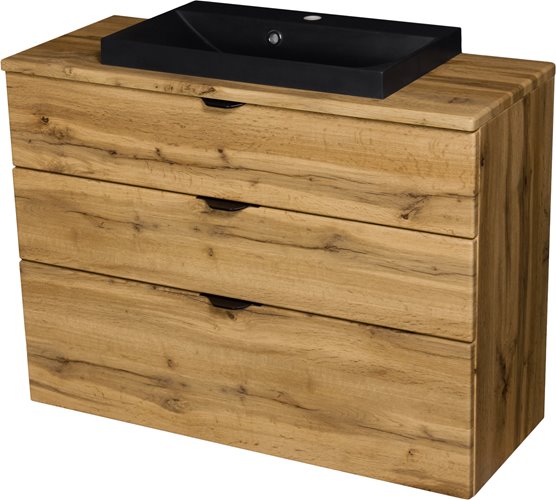Szafka łazienkowa z czarną umywalką nablatową dąb naturalny 100 cm Victa Gante