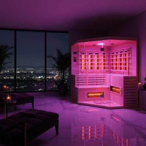 Sauna na podczerwień 6-osobowa 180x180 cm grzejniki kwarcowe i karbonowe Alta7 Infrared