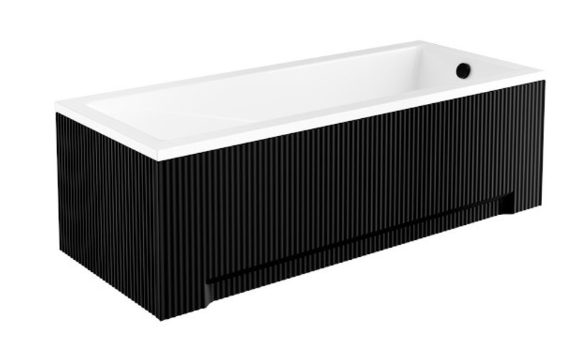 Czarno biała ryflowana wanna prostokątna z obudową 160 cm Modern Besco