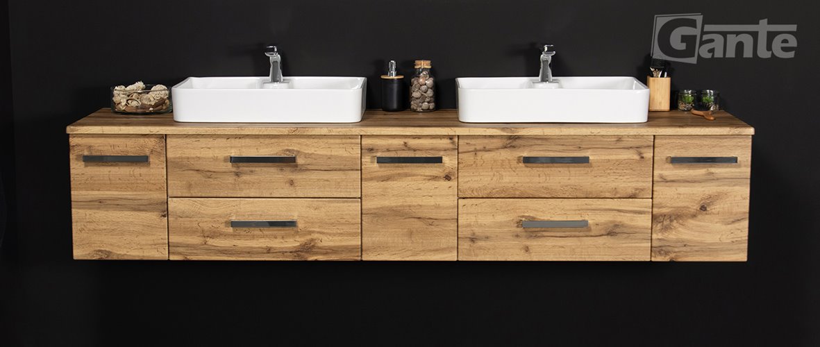 Szafka wisząca z umywalką 210 z dwiema umywalkami C2 seria Fokus NE