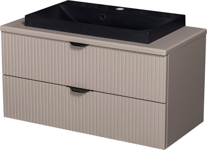 Szafka łazienkowa z lamelami wisząca z czarną nablatową umywalką 80 cm 39/2 Victa Lamello kolor fume mat