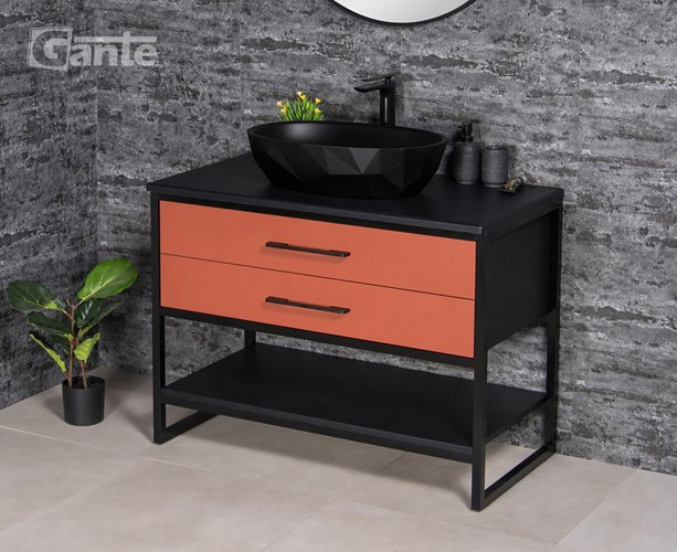 Szafka stojąca z czarną umywalką kolor ceglasty loft 100 cm seria New York