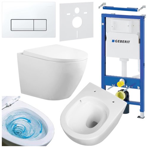 Zestaw podtynkowy stelaż GEBERIT DUOFIX + miska FLOW-WH-TR-02 + przycisk DELTA 50 biały