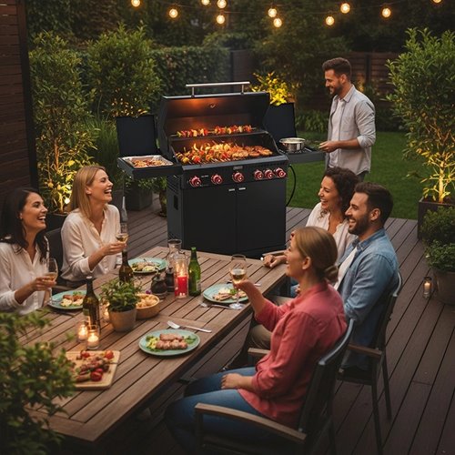 Grill gazowy ZEUS-D kolor czarny ruszt żeliwny moc 17,5 kW + pokrowiec + palnik boczny + LED zdjęcie 5