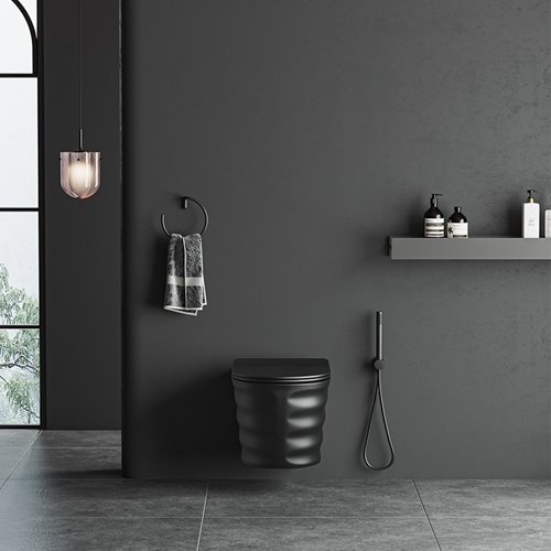 Czarna matowa miska wc wisząca Rimless Tornado SKAL-MTB-RIM-01 Hydrosan