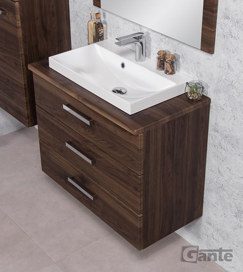 Szafka łazienkowa wisząca z umywalką nablatową 80 cm 39/3 Fokus kolor orzech
