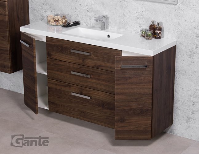 Szafka łazienkowa wisząca z umywalką 140 cm 39/3 Fokus kolor orzech