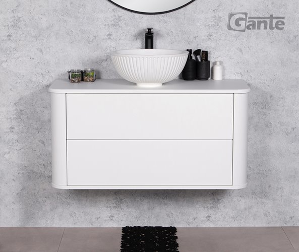 Szafka łazienkowa wisząca LILIA SMOOTH 100 cm biały mat z umywalką Gante