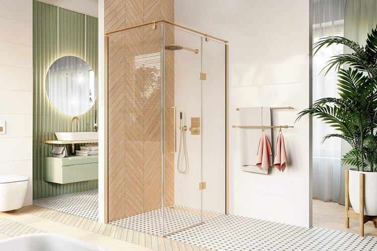 Złota prostokątna kabina prysznicowa 100x80 cm BK248T08/10ZP Fresh Line Prawa