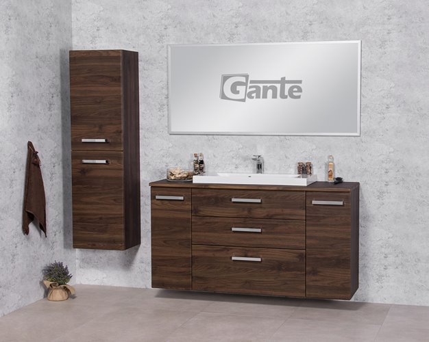 Szafka łazienkowa wisząca z umywalką nablatową 140 cm 39/3 Fokus kolor orzech