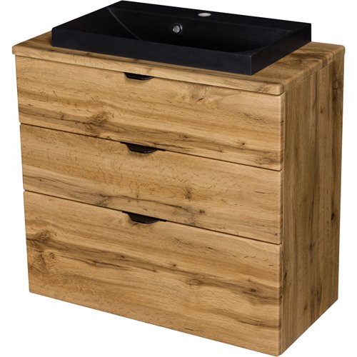 Szafka łazienkowa z czarną umywalką nablatową dąb naturalny 80 cm Victa Gante