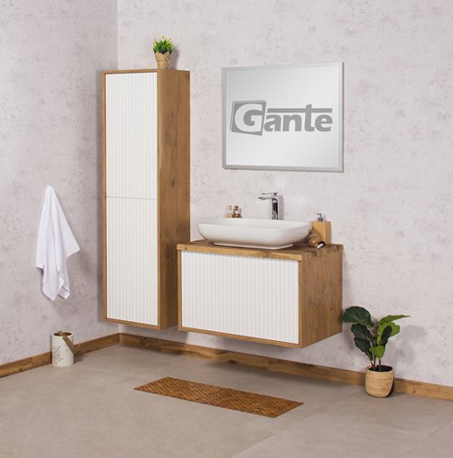 Szafka łazienkowa wisząca z umywalką dąb naturalny/biały mat 80 cm Venus Gante