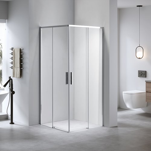 Chromowana kabina prysznicowa kwadratowa Super Slim Nova 80x80 drzwi rozsuwane