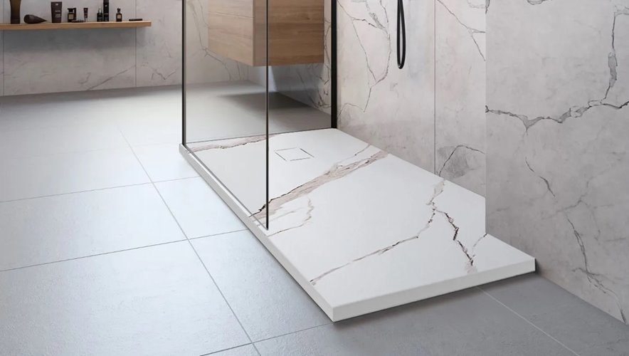 Brodzik prostokątny biały struktura kamienia smc 120x90 Magnum Carrara White Rea