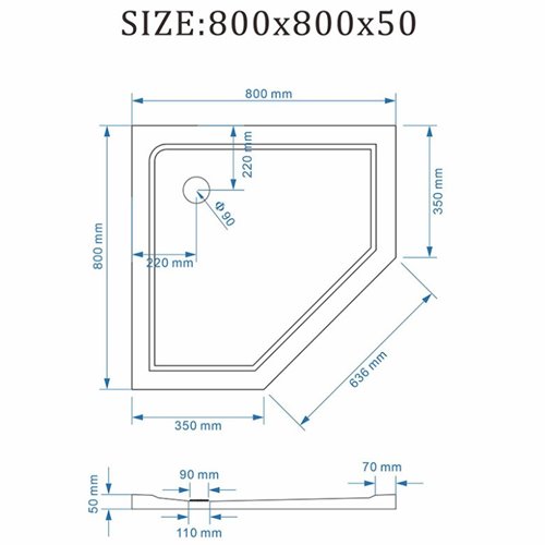 Biały brodzik prysznicowy pięciokątny struktura kamienia 80x80 RAVE-WH-80 wysokość 5 cm