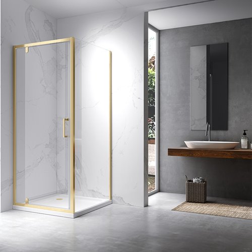 Złota szczotkowana kabina prysznicowa 90x90 kwadratowa drzwi pełne uchylne KZ04C