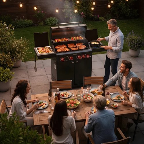 Grill gazowy ZEUS-C kolor czarny ruszt żeliwny moc 14,5 kW + pokrowiec + palnik boczny + LED zdjęcie 23