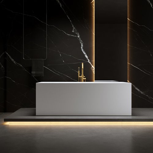 Wanna wolnostojąca prostokątna przelew i korek złoty szczotkowany 170 cm Santa Hydrosan