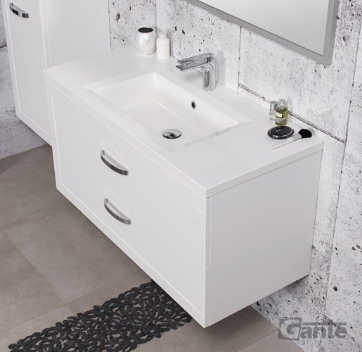 Biała matowa szafka łazienkowa wisząca z umywalką 100 cm 46/2 Meiva