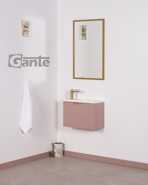 Szafka łazienkowa wisząca z umywalką pudrowy róż mat 50 cm Fresco Gante