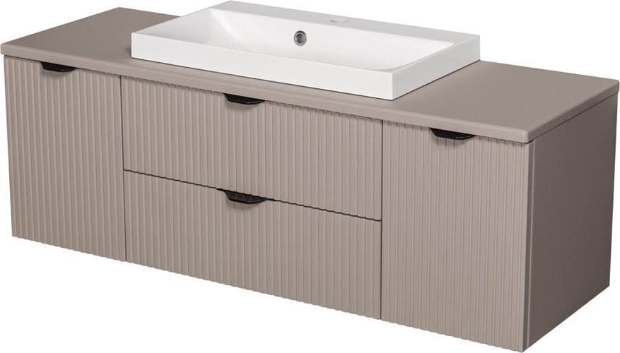 Szafka łazienkowa z lamelami wisząca z nablatową umywalką 120 cm 39/2 Victa Lamello kolor fume mat