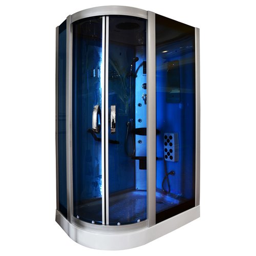 Kabina prysznicowa z hydromasażem na niskim brodziku błękitne ścianki 120x85 lewa MO-18218