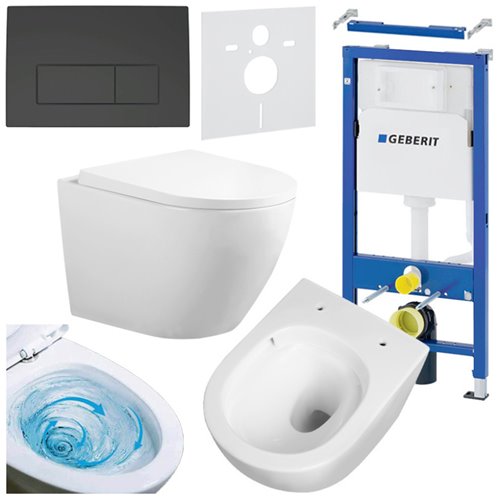 Zestaw podtynkowy stelaż GEBERIT DUOFIX + miska FLOW-WH-TR-02 + przycisk DELTA 50 czarny mat