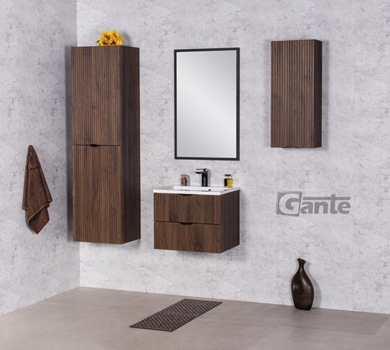 Szafka łazienkowa z lamelami wisząca z umywalką 50 cm 39/2 Victa Lamello kolor orzech