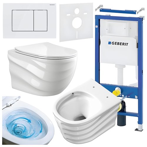 Zestaw podtynkowy stelaż GEBERIT DUOFIX + miska SKAL-WH-RIM-03 + przycisk DELTA 30 biały