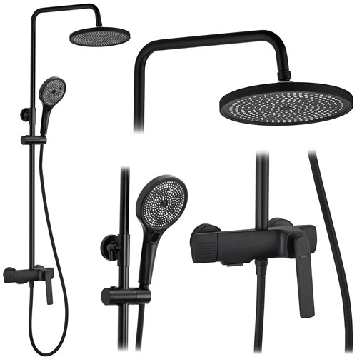 Czarny zestaw prysznicowy z wylewką Rebel Rea