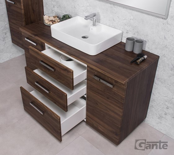 Szafka łazienkowa wisząca z umywalką nablatową 140 cm 50/3 Fokus kolor orzech