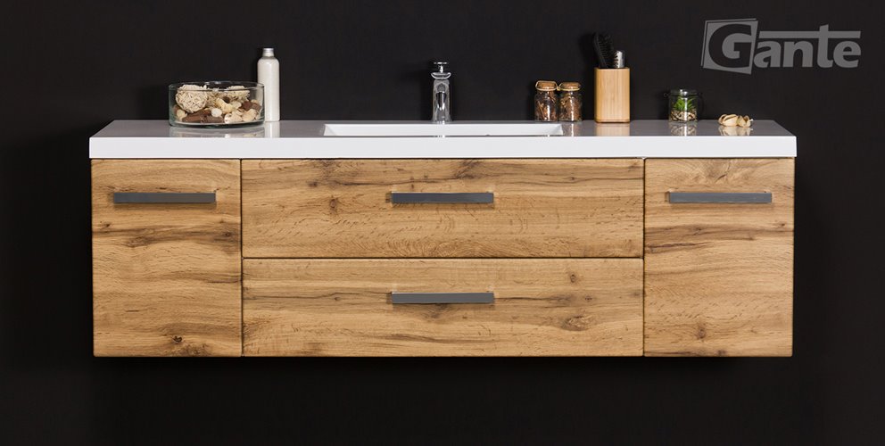 Szafka wisząca z umywalką kolor dąb naturalny 140 cm seria Fokus NE