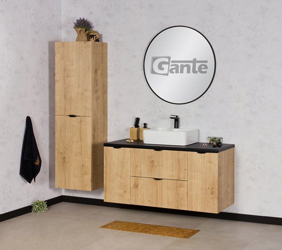 Szafka łazienkowa z białą umywalką wisząca dąb naturalny 120 cm Brendo Gante