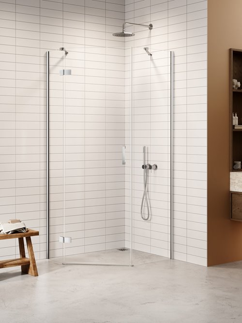 Kabina prysznicowa pięciokątna prawa drzwi uchylne kolor chrom 100x80 cm K-3694 New Trendy Nesta Chrome