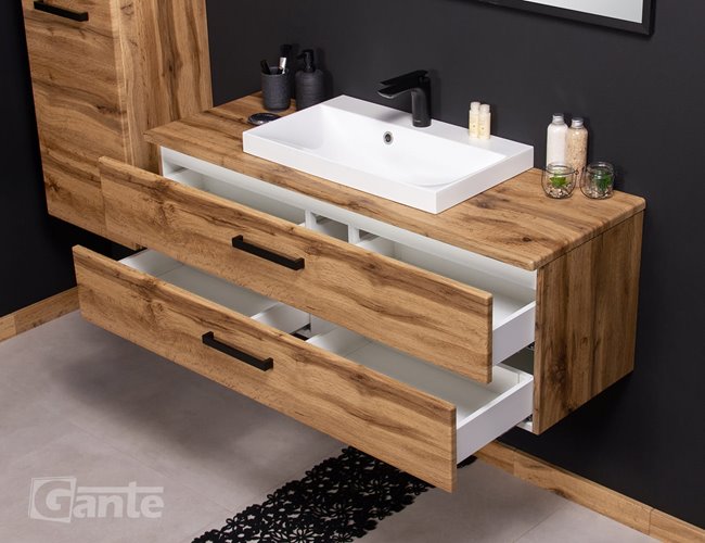 Szafka wisząca z umywalką nablatową 120 cm kolor dąb naturalny S2 seria Fokus Loft Gante