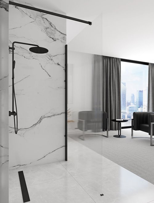 Czarna ścianka prysznicowa walk-in 90 cm Aero Intimo Black Mat Rea