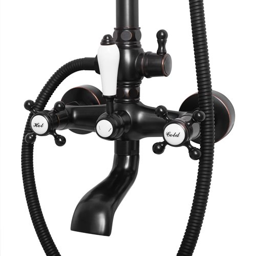 Czarny zestaw prysznicowy z wylewką retro Bergamo Rea