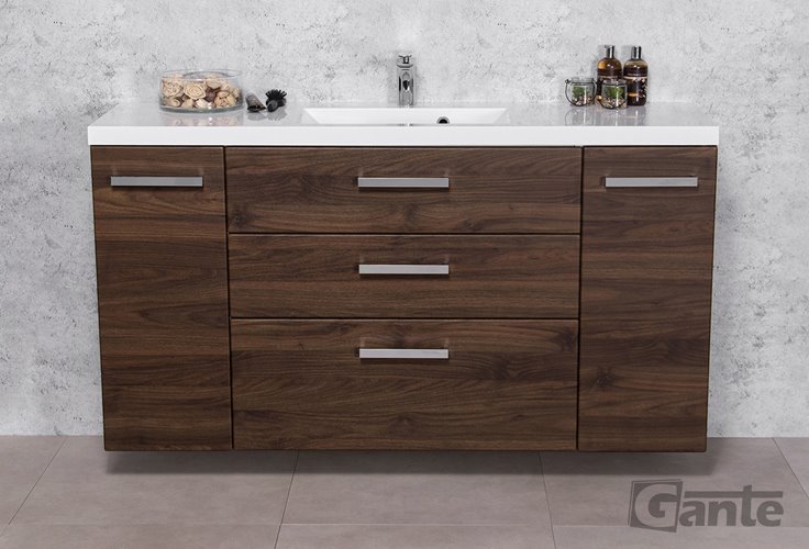 Szafka łazienkowa wisząca z umywalką 140 cm 39/3 Fokus kolor orzech