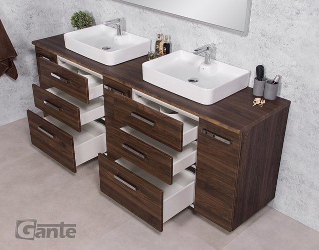 Szafka łazienkowa wisząca z umywalką nablatową 210 cm 50/3 Fokus kolor orzech