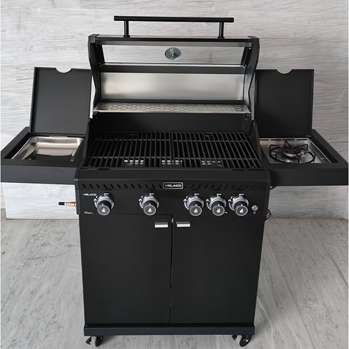 Grill gazowy ZEUS-C kolor czarny ruszt żeliwny moc 14,5 kW + pokrowiec + palnik boczny + LED