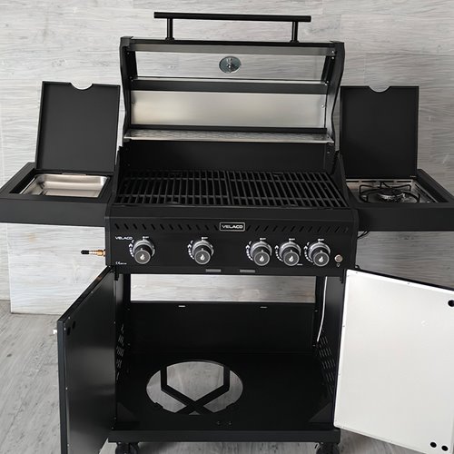 Grill gazowy ZEUS-C kolor czarny ruszt żeliwny moc 14,5 kW + pokrowiec + palnik boczny + LED