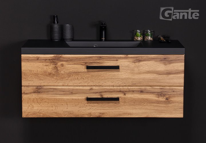 Szafka wisząca z czarną matową umywalką 100 cm kolor dąb naturalny 39/2 seria Fokus Loft Gante