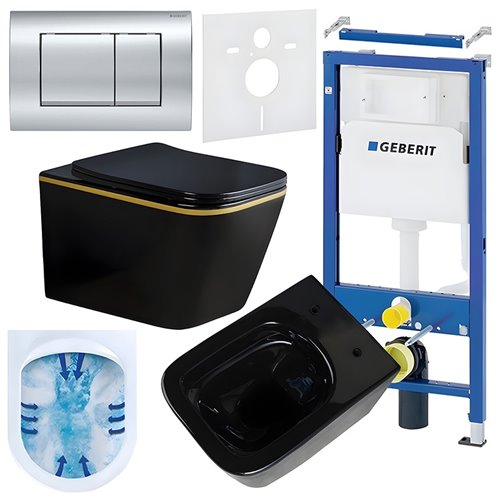 Zestaw podtynkowy stelaż GEBERIT DUOFIX + miska RAIN-BL-GL-RIM-03 + przycisk DELTA 30 chrom