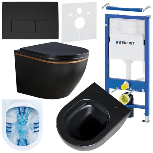 Zestaw podtynkowy stelaż GEBERIT DUOFIX + miska PEAK-MTB-GL-RIM-02 + przycisk DELTA 50 czarny mat