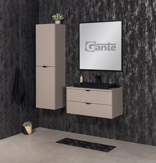 Szafka łazienkowa z lamelami wisząca z czarną nablatową umywalką 80 cm 39/2 Victa Lamello kolor fume mat