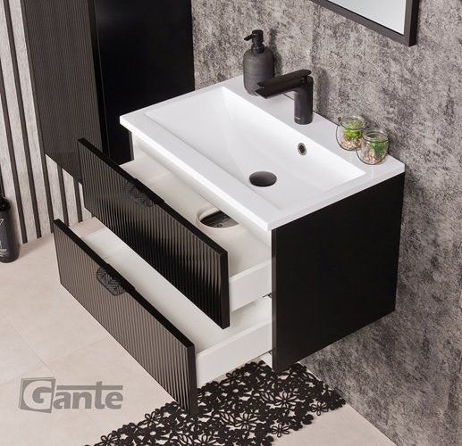 Szafka łazienkowa z umywalką wisząca szklane fronty czarny mat 60 cm Bravia Gante