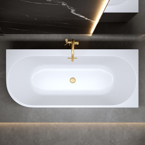 Wanna przyścienna złoty szczotkowany przelew oraz korek narożna prawa 160 cm Mera Hydrosan