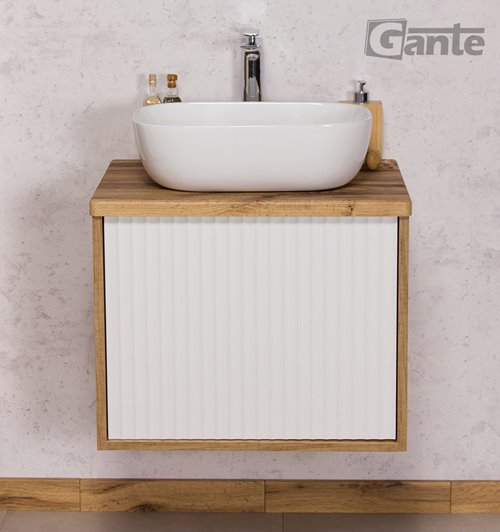 Szafka łazienkowa wisząca z umywalką dąb naturalny/biały mat 60 cm Venus Gante