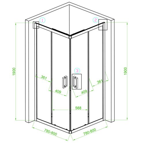 Czarna kabina prysznicowa kwadratowa 80x80 drzwi rozsuwane BL30A