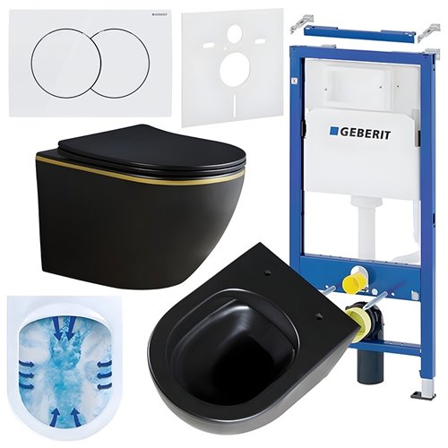 Zestaw podtynkowy stelaż GEBERIT DUOFIX + miska PEAK-MTB-GL-RIM-03 + przycisk DELTA 01 biały